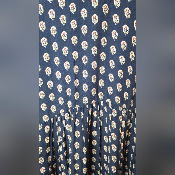 Garnet Hill Women's 14 Navy Boho Cottagecore Floral Printed Midi Dress - Picture 3 of 7